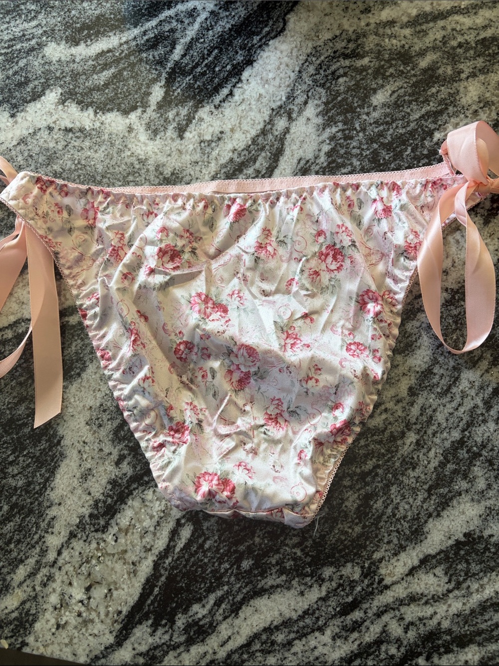 New Floral Satin Side-Tie Panties Pink/Rose Large - Picture 6 of 7